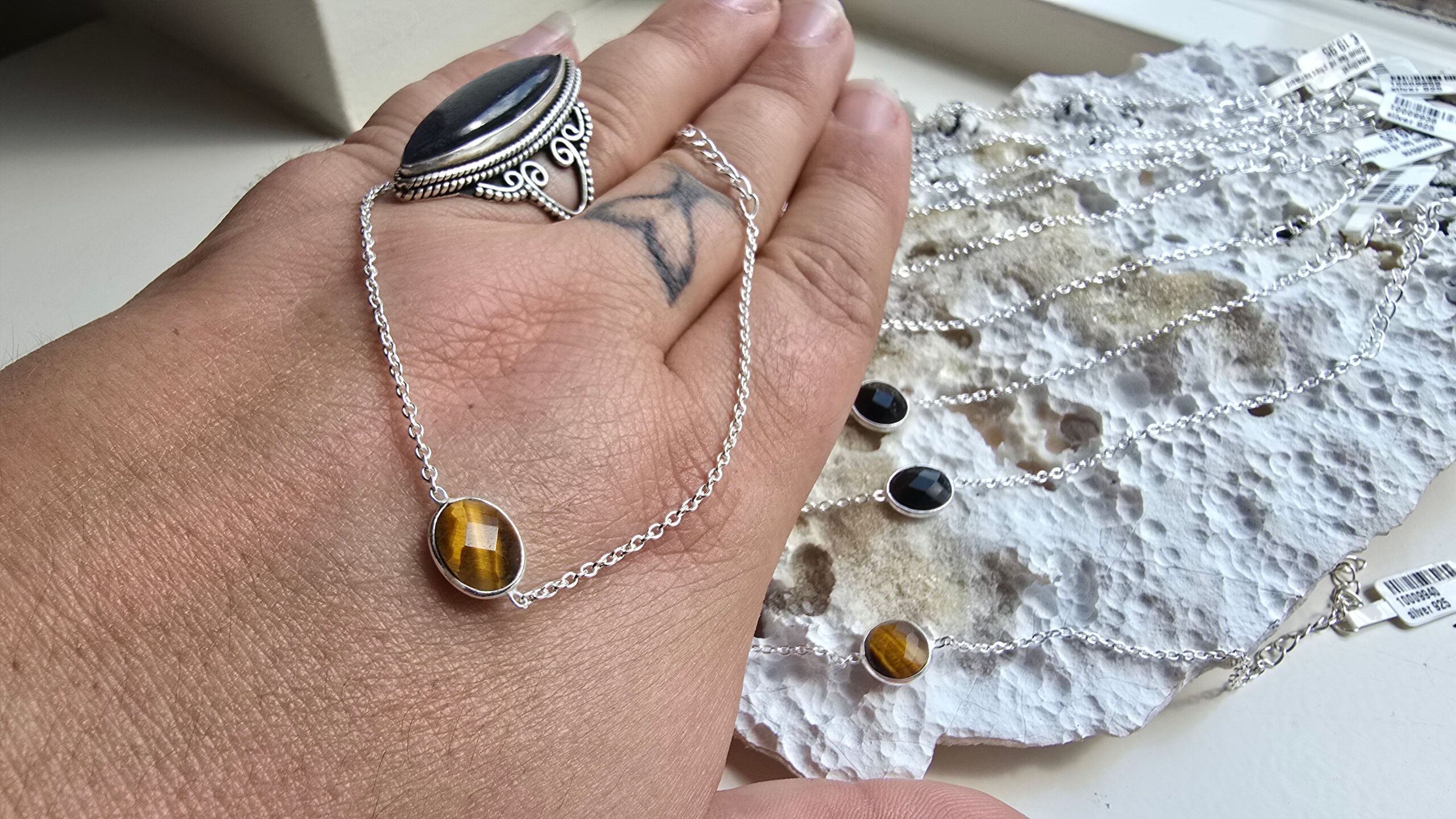 Edelsteen zilver armband Tijgeroog Ovaal (enkel)