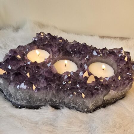 amethist cluster waxinelicht voor 3 waxinlichten