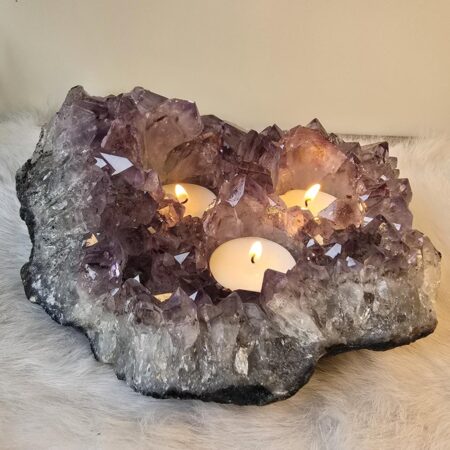 amethist cluster waxinelicht voor 3 waxinlichten