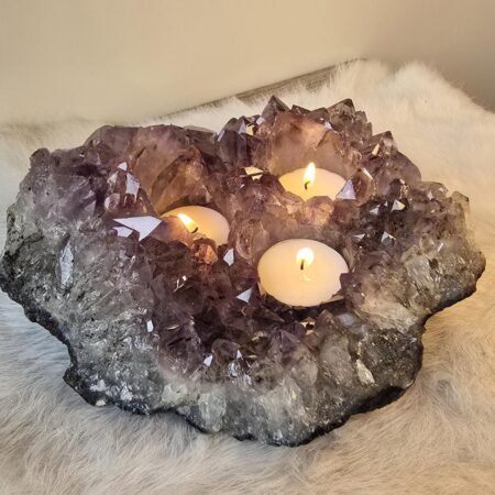 amethist cluster waxinelicht voor 3 waxinlichten