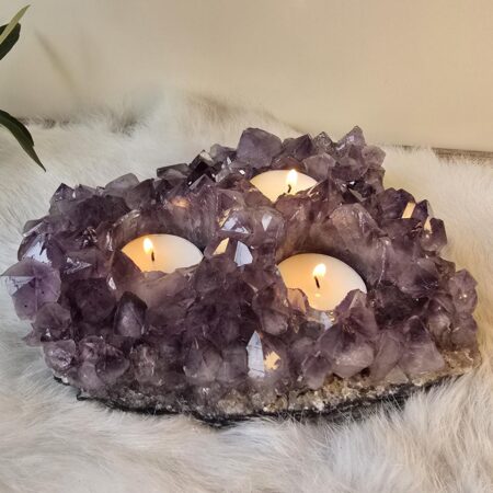 amethist cluster waxinelicht voor 3 waxinelichten
