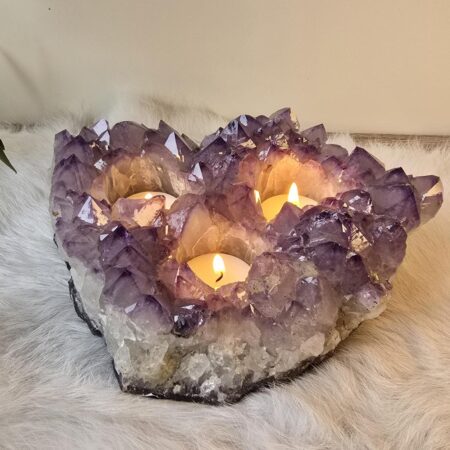 amethist cluster waxinelicht voor 3 waxinelichten
