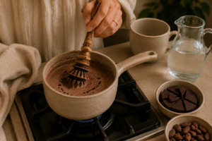 roeren met een molinillo in ceremoniele cacao